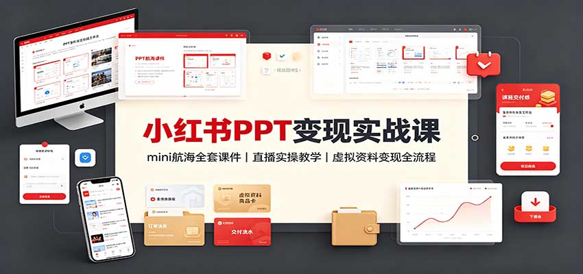 小红书PPT变现实战课:mini航海全套课件+直播实操教学,虚拟资料变现全流程-青鹤工作室
