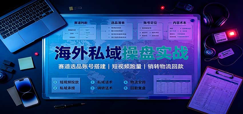 海外私域操盘实战：赛道选品账号搭建，短视频跑量，销转物流回款-青鹤工作室