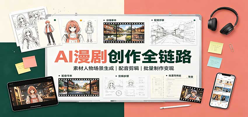 AI漫剧创作全链路:素材人物场景生成,配音剪辑,批量制作变现-青鹤工作室