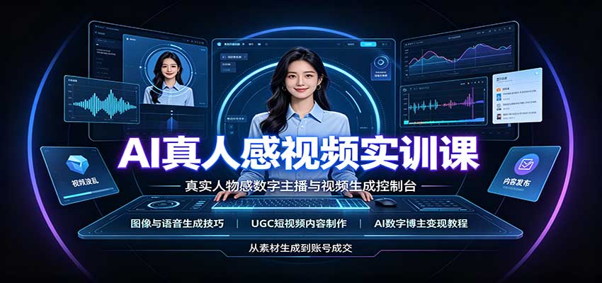 AI真人感视频实训课:图像语音生成,UGC内容制作,AI数字博主变现教程-青鹤工作室
