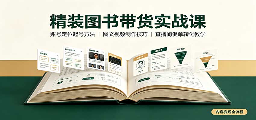 精装图书带货实战课:账号定位起号方法,图文视频制作,促单转化教学-青鹤工作室