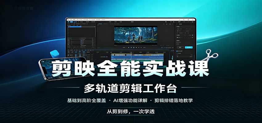 剪映全能实战课：基础到高阶全覆盖，AI增强功能，剪辑排错落地教学-青鹤工作室
