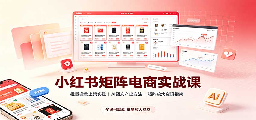 小红书矩阵电商实战课:批量搬款上架实操,AI图文产出,矩阵放大变现指南-青鹤工作室