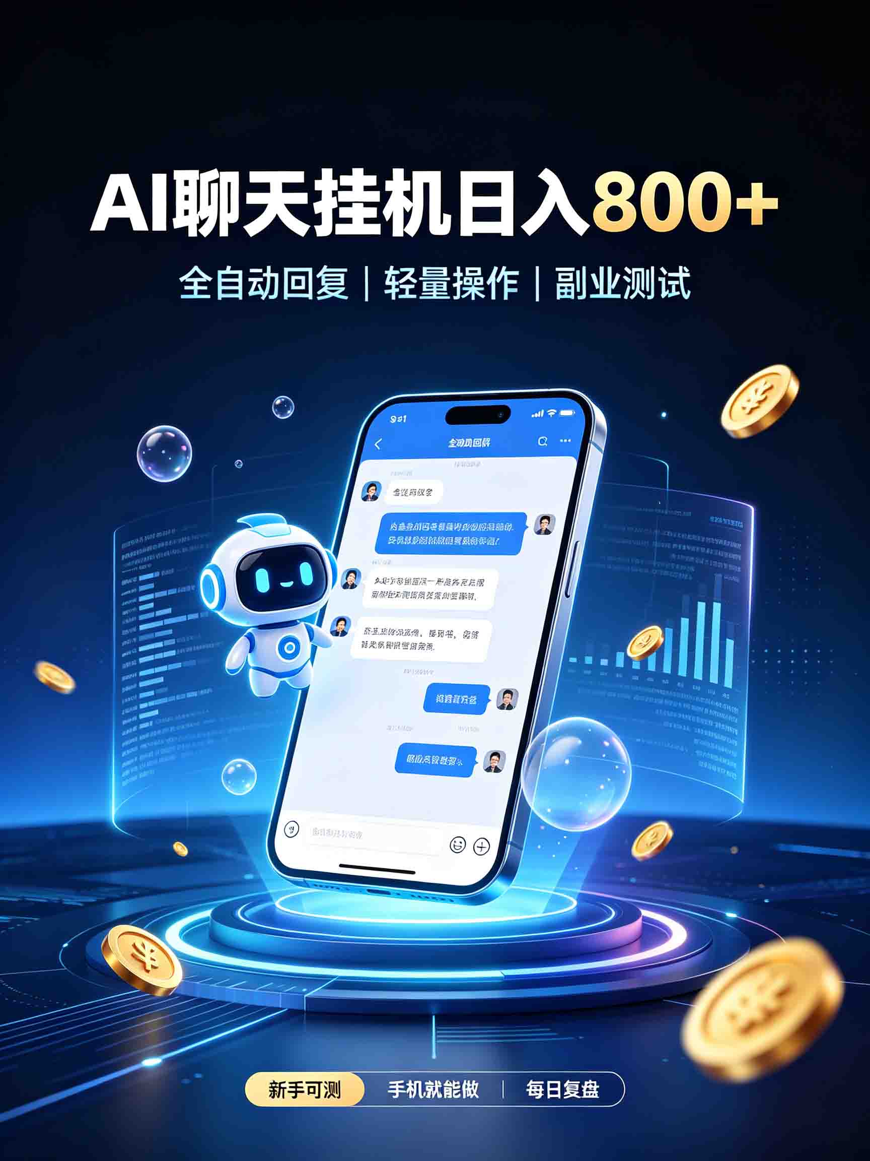 AI聊天挂机，日入800+，适用个人副业，工作室矩阵操作-青鹤工作室