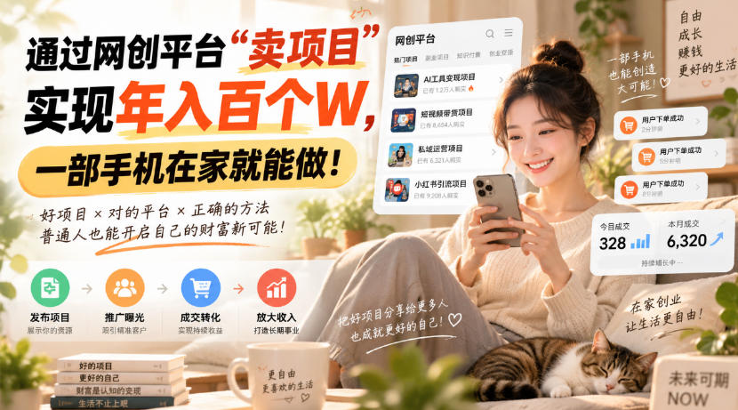 靠卖网创项目变现,一年拿下百万收益!一台手机就能操作!-青鹤工作室