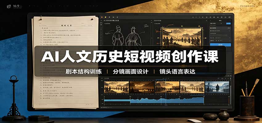 AI人文历史短视频创作课:赛道对标、剧本分镜制图,掌握视频完整产出流程-青鹤工作室