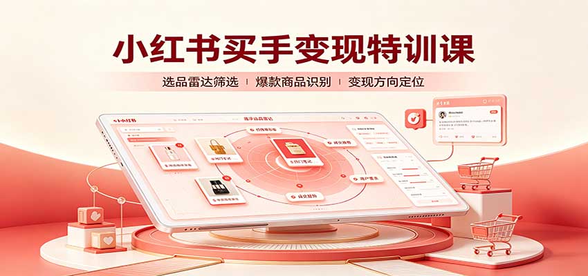 小红书买手变现特训课:账号定位养号起号,选品挂车,笔记标题封面全套教学-青鹤工作室