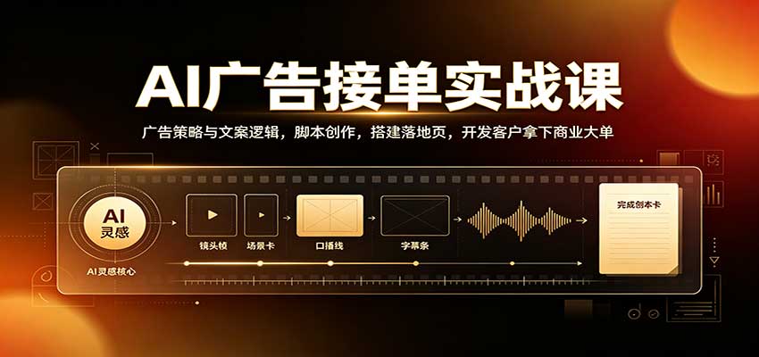 AI广告接单实战:广告策略与文案逻辑,脚本创作,搭建落地页,开发客户拿下商业大单-青鹤工作室