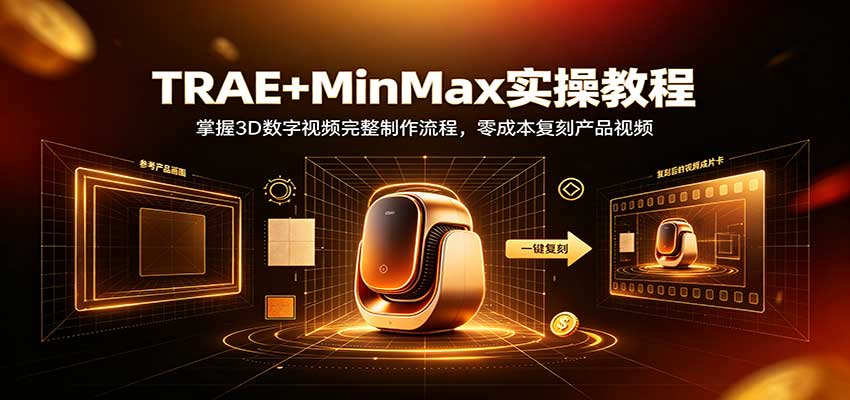 TRAE+MinMax实操教程:3D数字视频完整制作流程,零成本复刻产品视频-青鹤工作室
